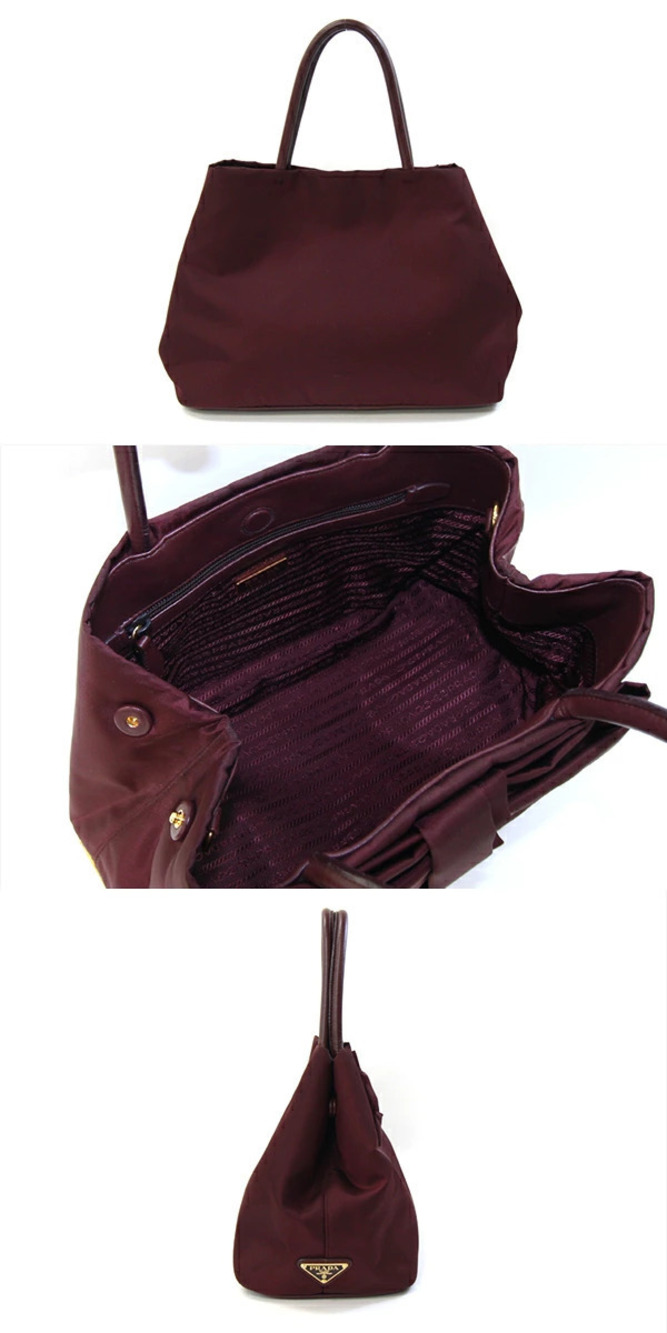 Prada leather rion handbag Bordeaux bag Red Purple tote